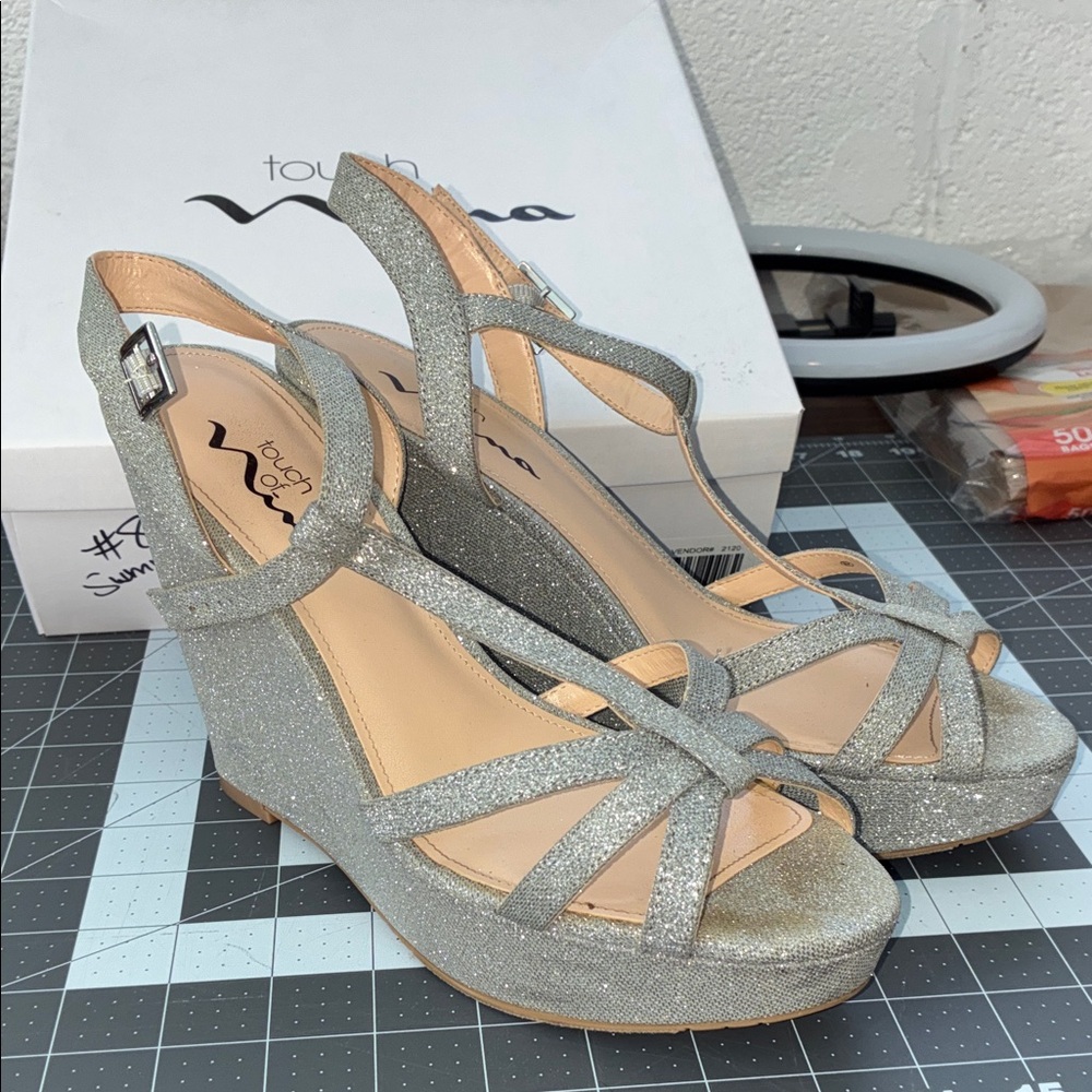 Sparkling Silver Wedges 5” heels
